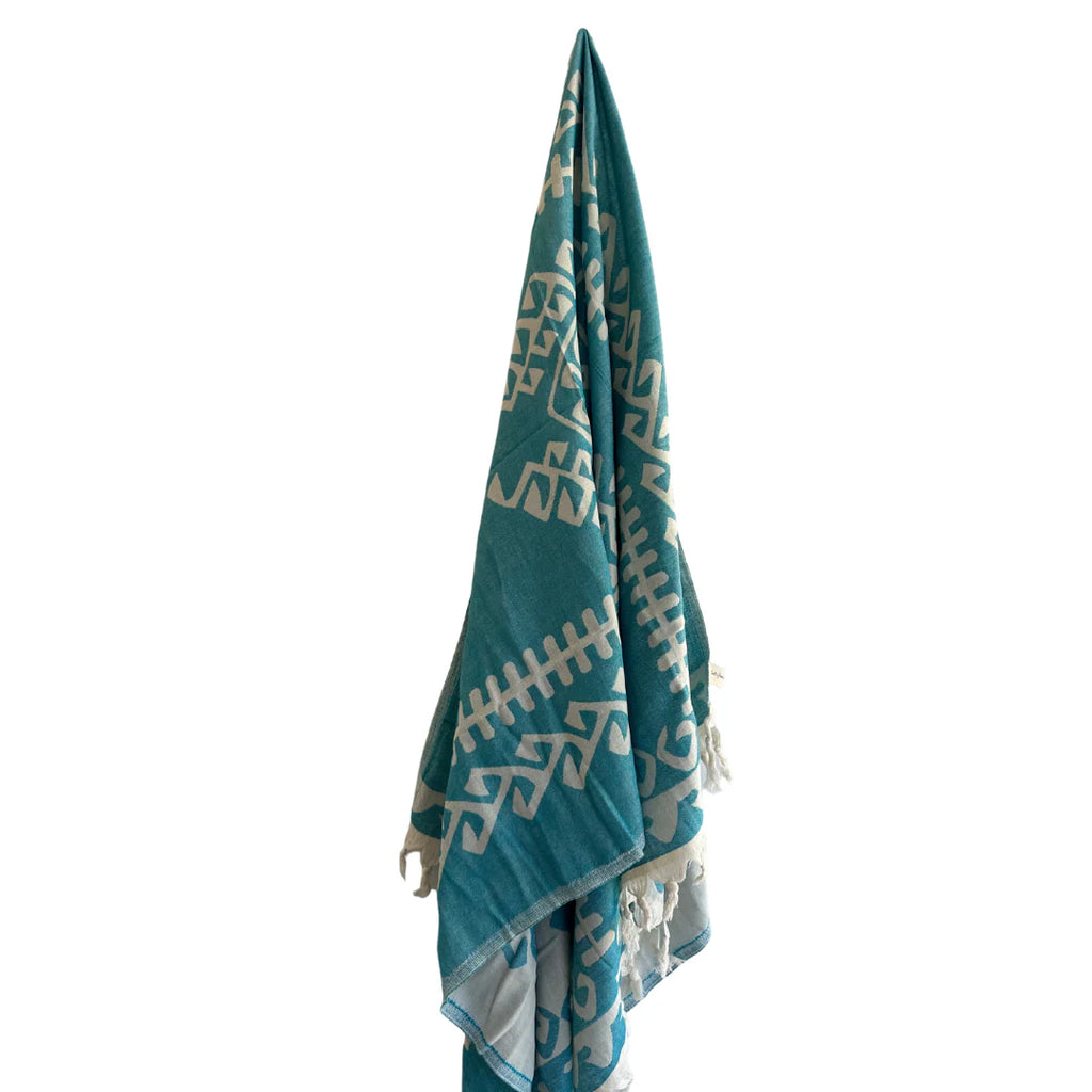 SALTY SHADOWS Turquoise Aztec Turkish Towel