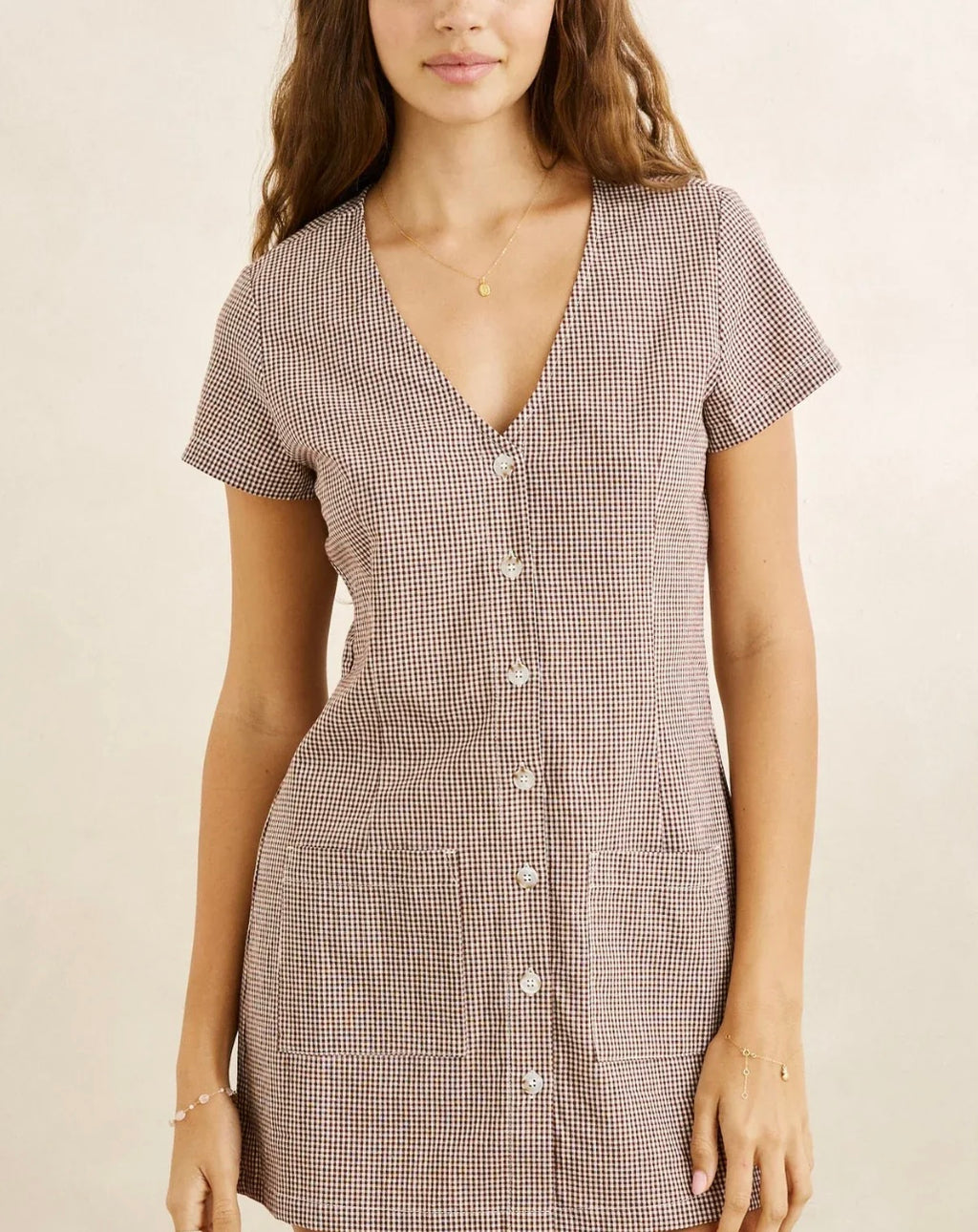 Rhythm London Check Button Front Mini Dress
