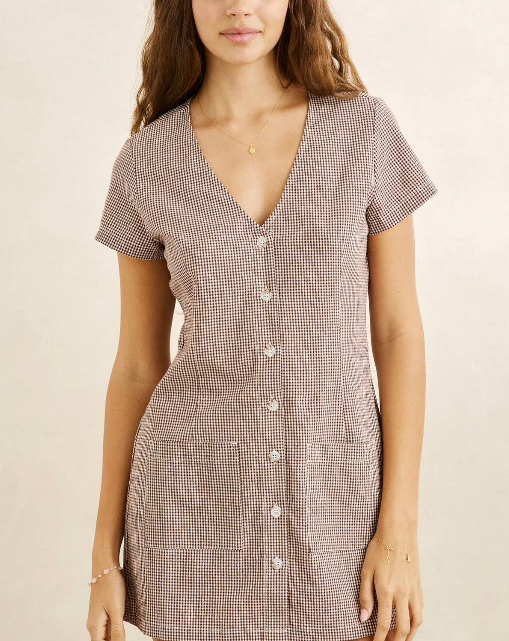 Rhythm London Check Button Front Mini Dress