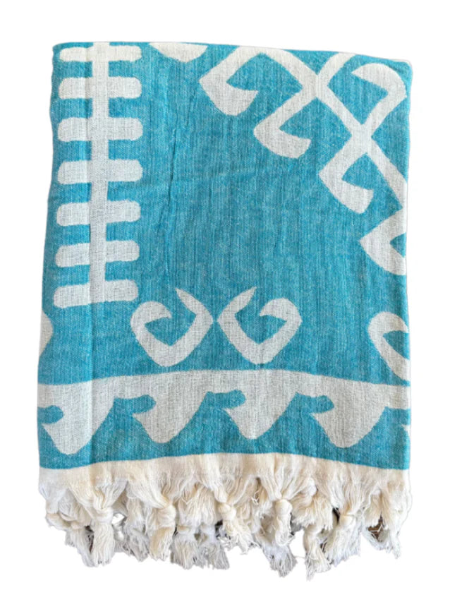 SALTY SHADOWS Turquoise Aztec Turkish Towel
