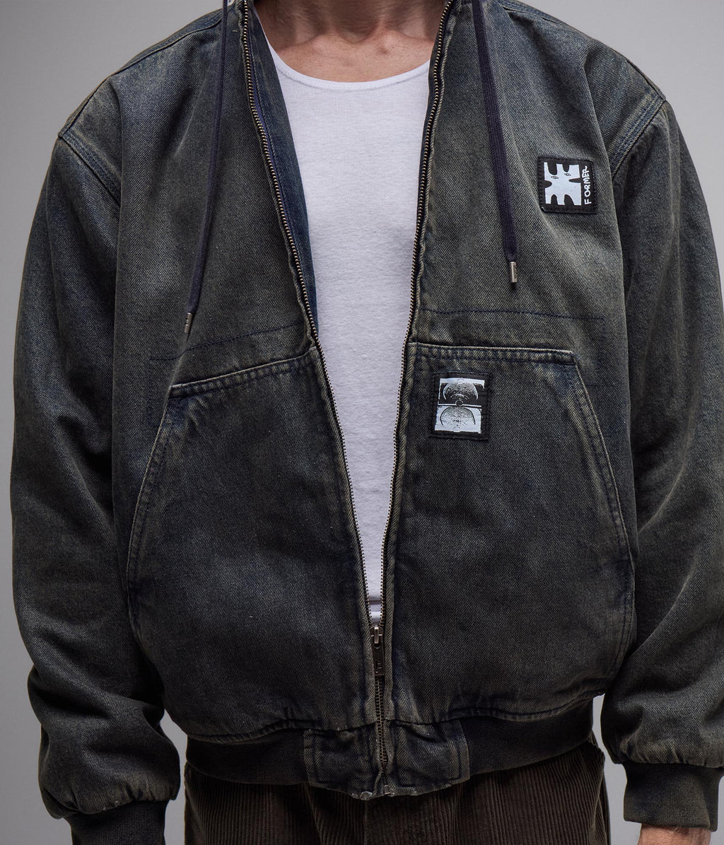 FORMER ENIGMA HOODED DENIM JACKET // DARK BLUE