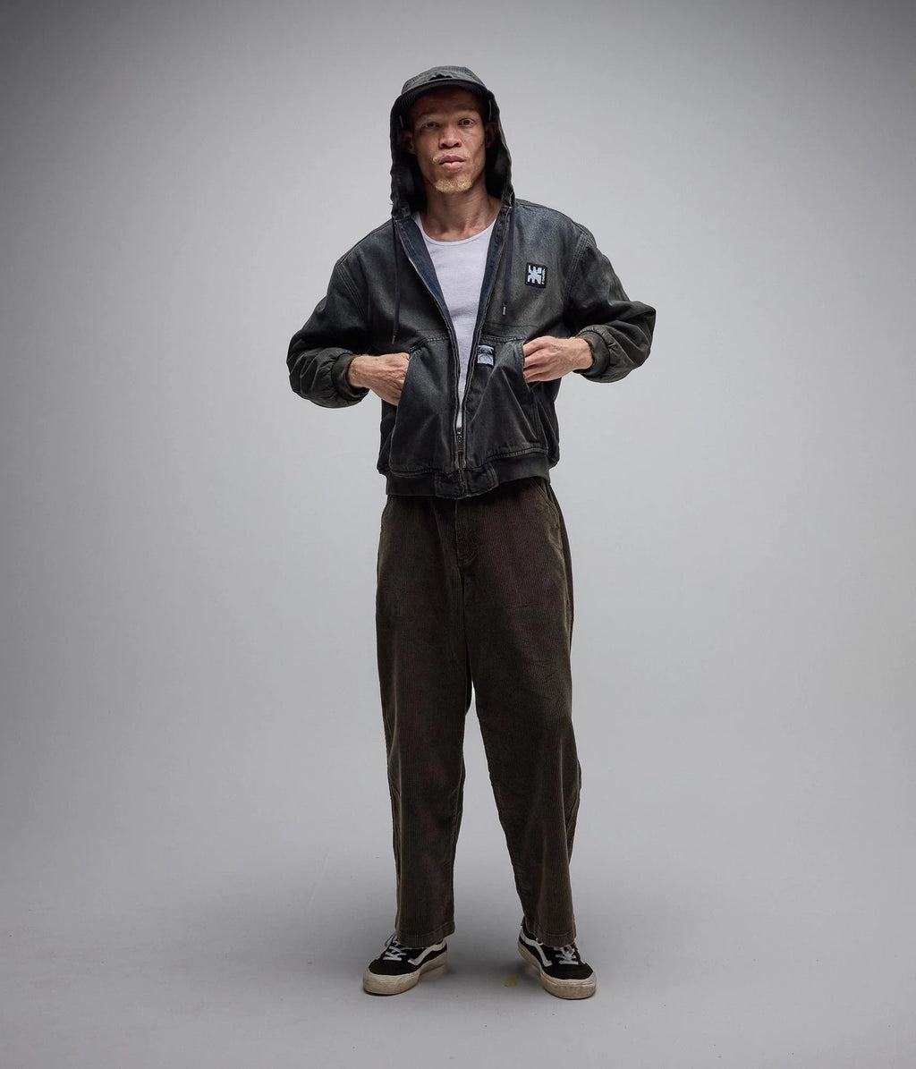 FORMER ENIGMA HOODED DENIM JACKET // DARK BLUE