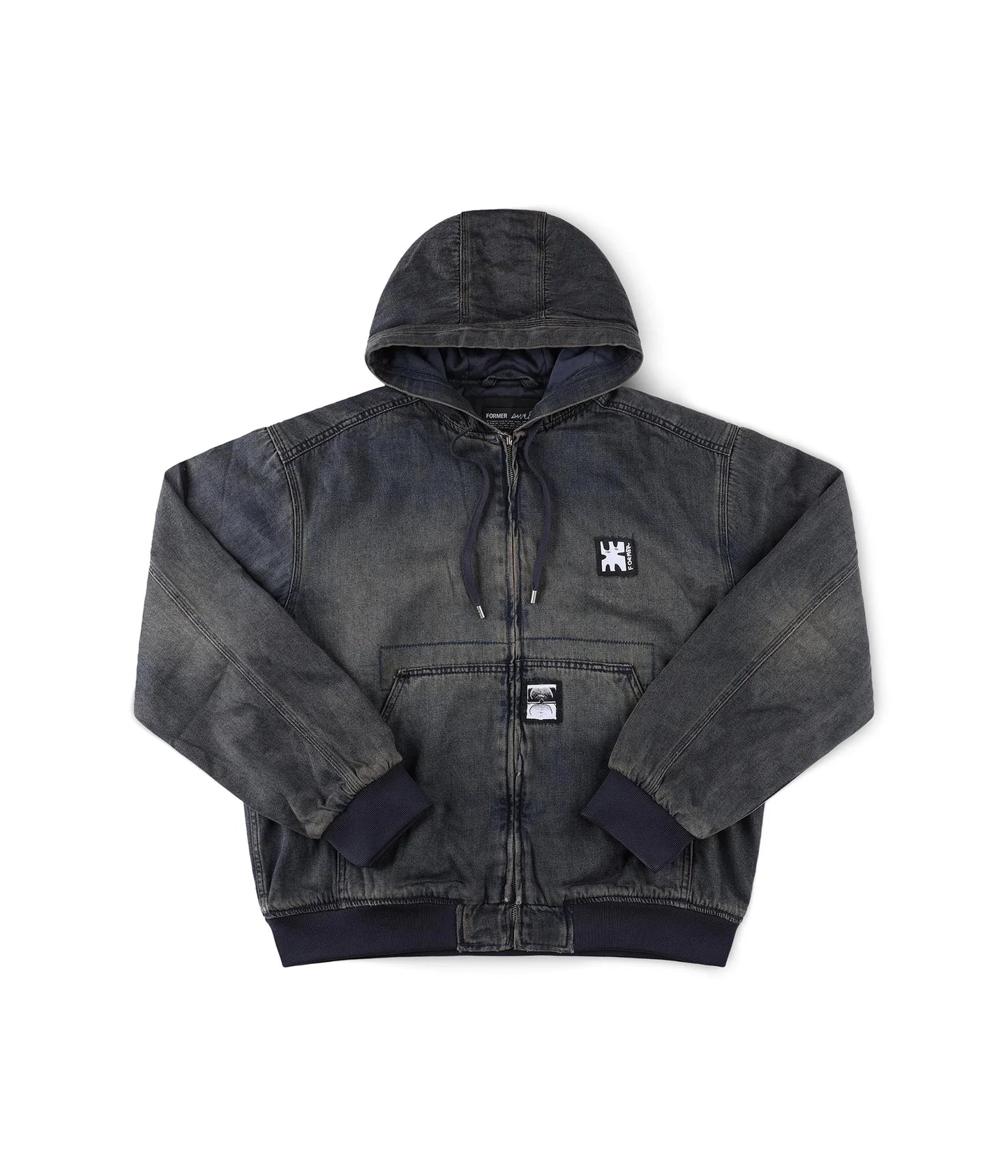 FORMER ENIGMA HOODED DENIM JACKET // DARK BLUE