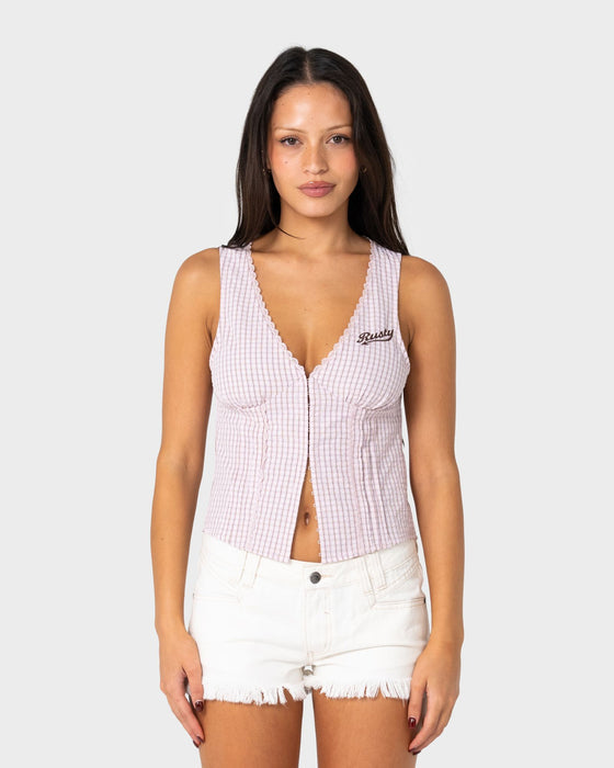 PEGGY SUE SLEEVELESS BUTTON DOWN BLOUSE PINK A BOO- RUSTY