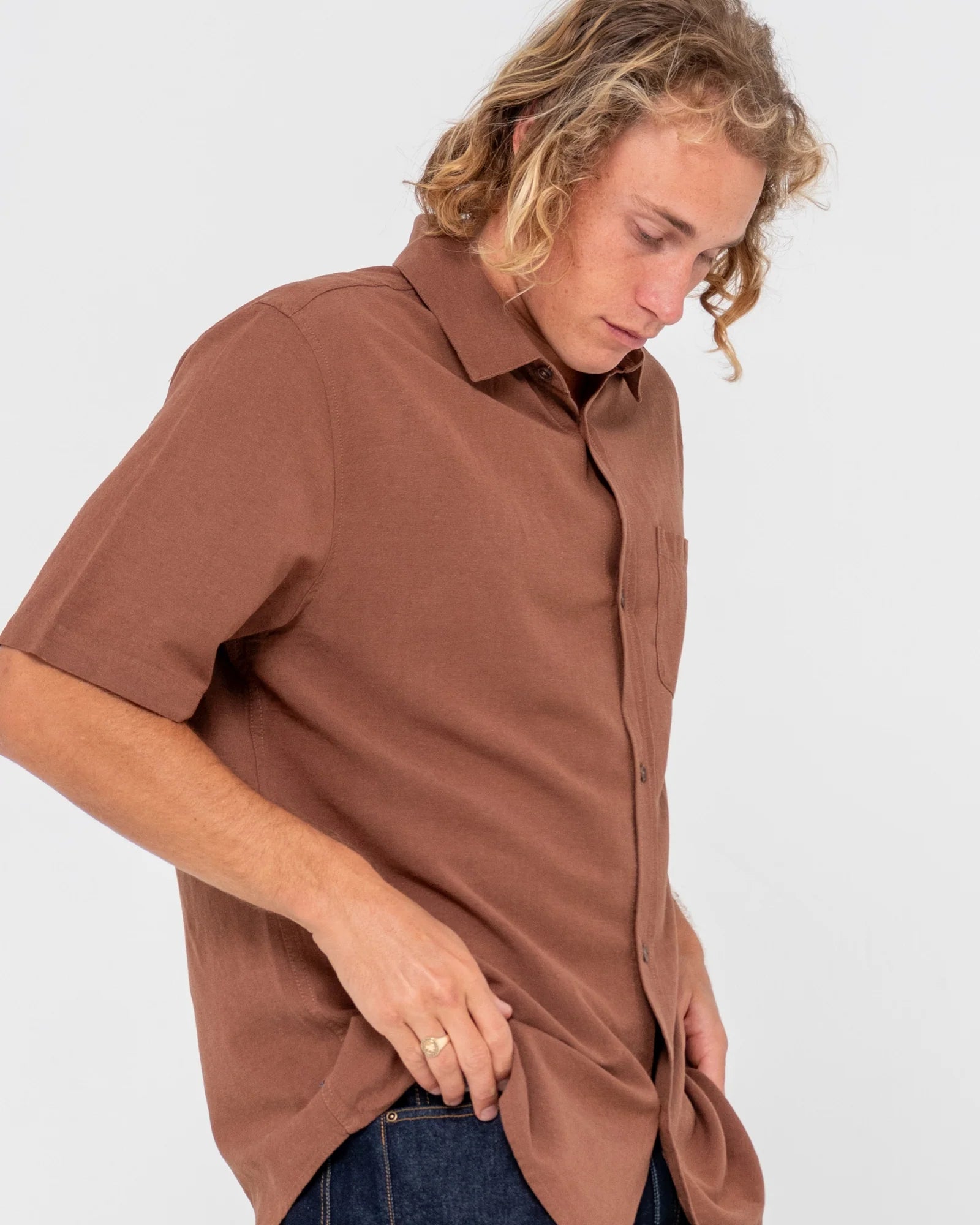 RUSTY Overtone Short Sleeve Linen Shirt