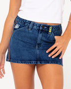 RUSTY Flip Mommy Low Rise Mini Denim Skirt