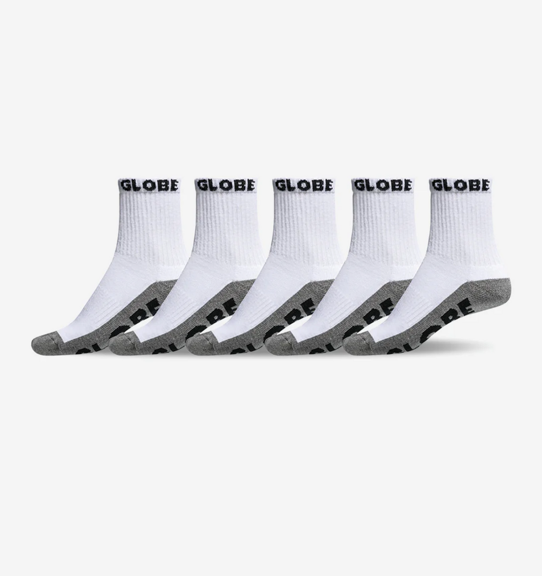 GLOBE Quarter Sock 5 Pack - White/Grey