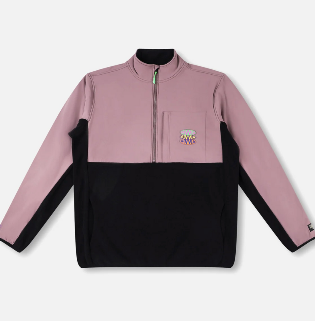 RIVVIA POP REPEAT 1/2 ZIP POLAR FLEECE : BLACK PALE PLUM