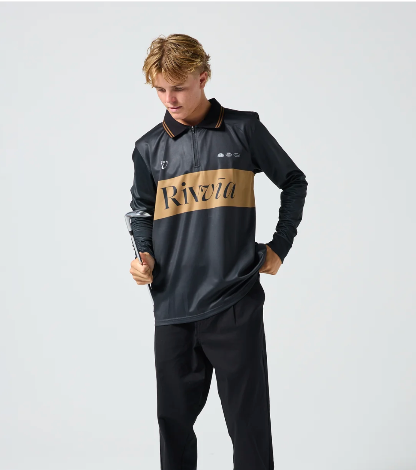 RIVVIA TEAM VV TRACK LS POLO : BROWN/BLACK