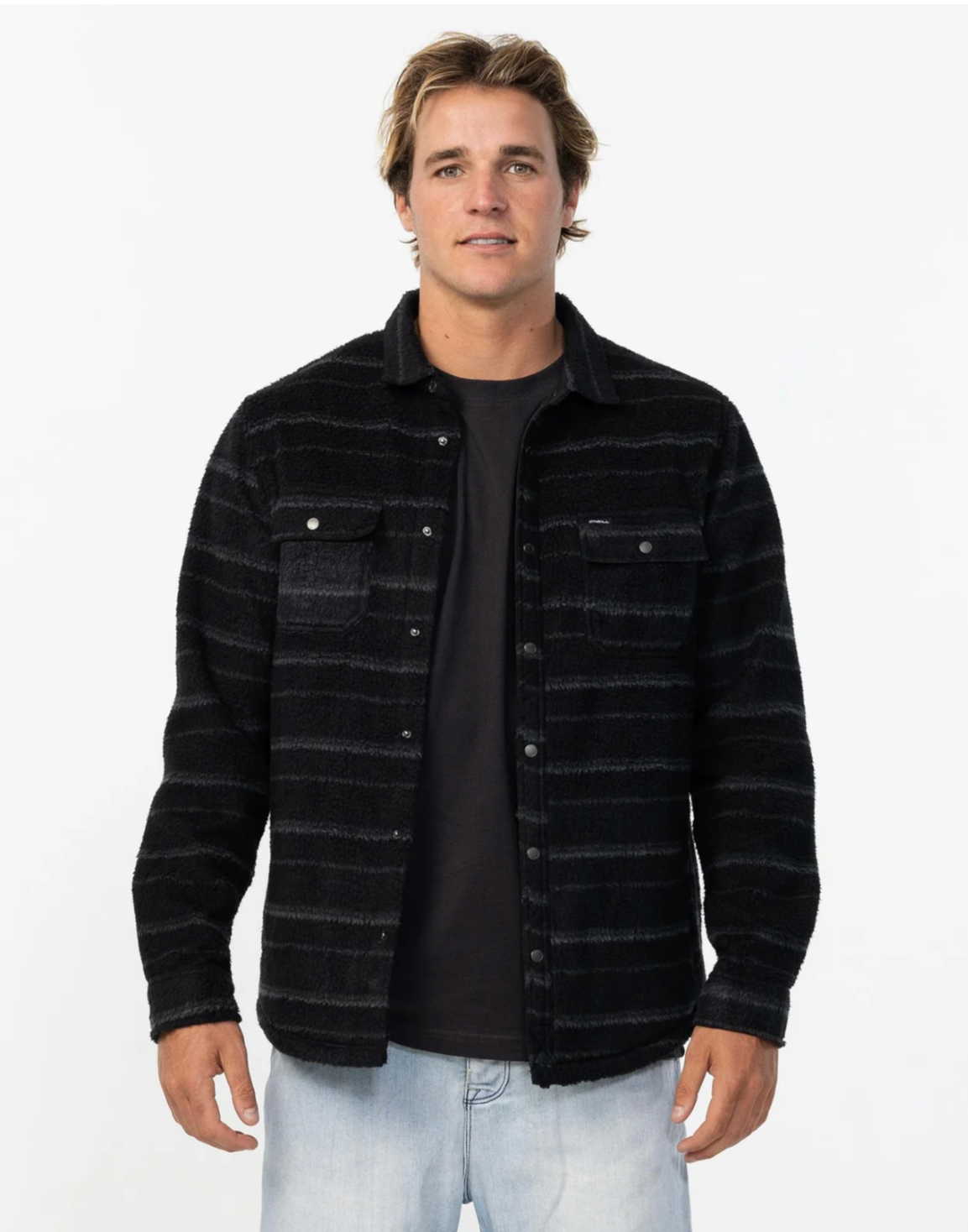 O'NEILL MEN'S GLACIER HIGH PILE OVERSHIRT SUPERFLEECE - BLACK