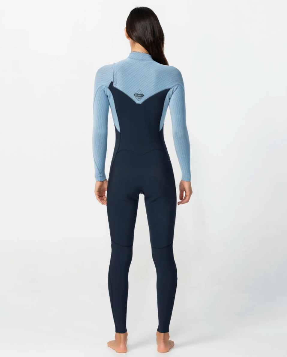 O'NEILL WOMEN'S HYPERFIRE 3/2MM STEAMER CHEST ZIP - FADED DENIM