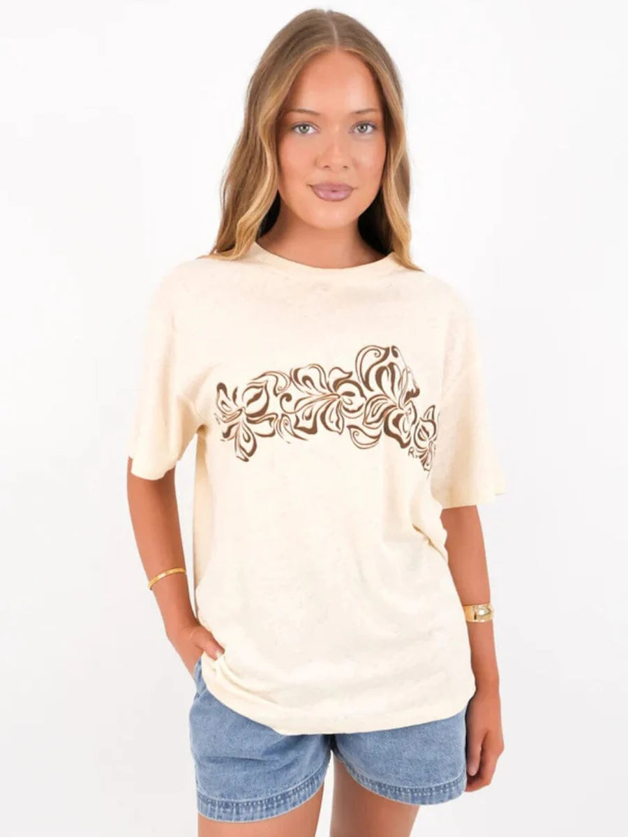 RHYTHM Hibiscus Oversized T-Shirt - Stone