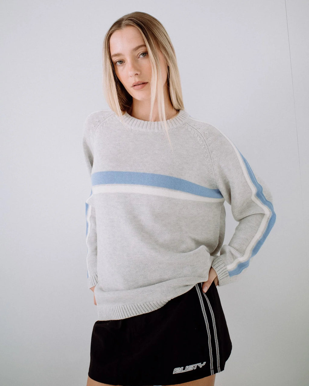 RUSTY White Lines Crew Neck Knit