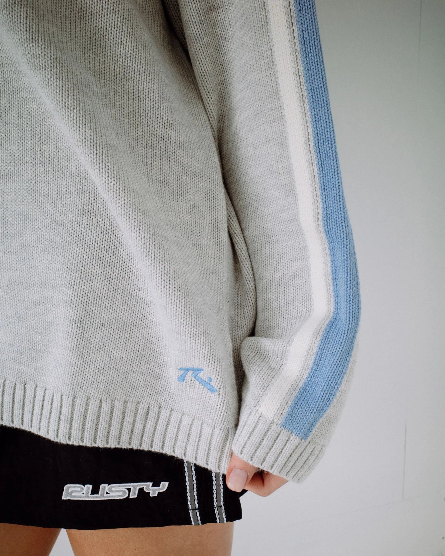 RUSTY White Lines Crew Neck Knit
