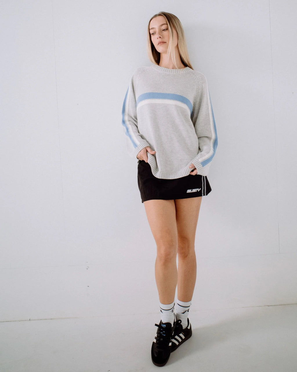 RUSTY White Lines Crew Neck Knit