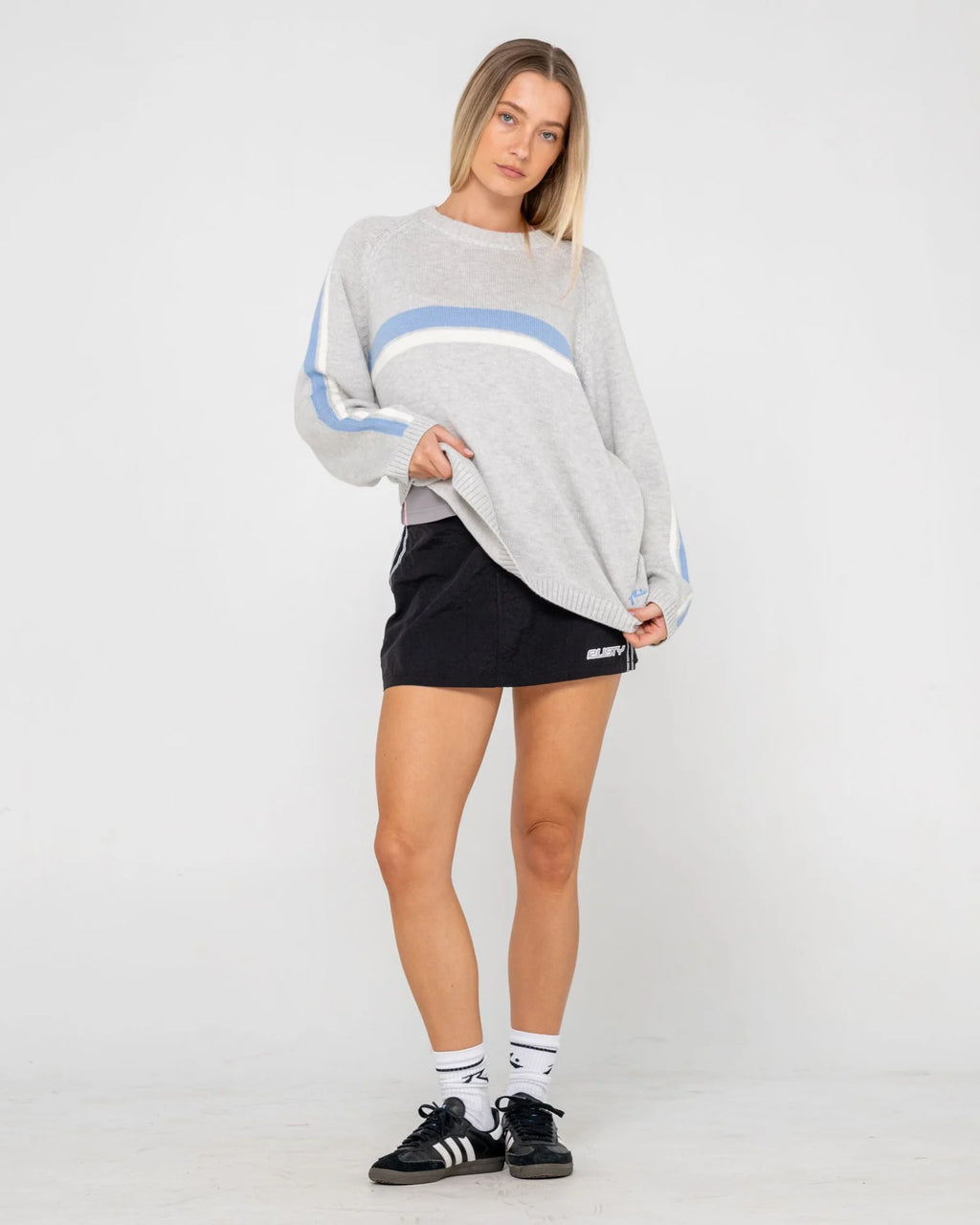 RUSTY White Lines Crew Neck Knit