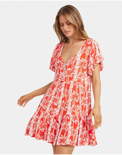 BILLABONG Womens Row Of Palms Tiered Mini Dress