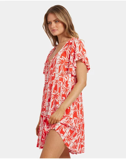 BILLABONG Womens Row Of Palms Tiered Mini Dress
