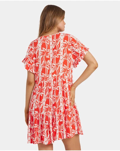 BILLABONG Womens Row Of Palms Tiered Mini Dress