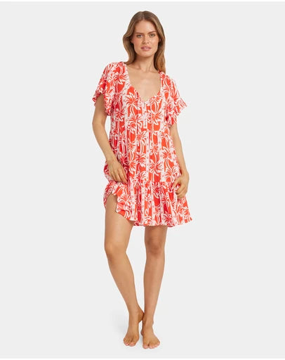 BILLABONG Womens Row Of Palms Tiered Mini Dress