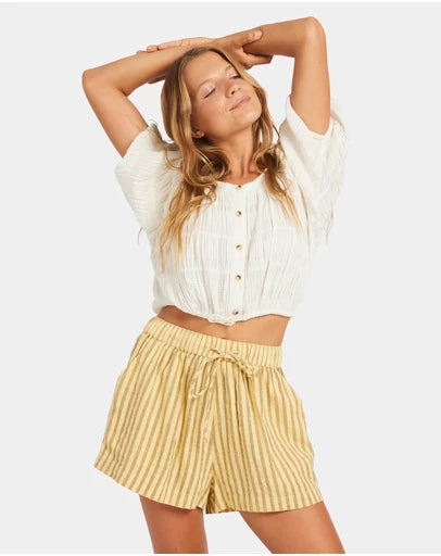 ROXY Womens Mercado Stripe Elastic Waist Shorts
