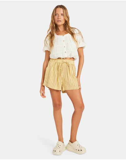 ROXY Womens Mercado Stripe Elastic Waist Shorts