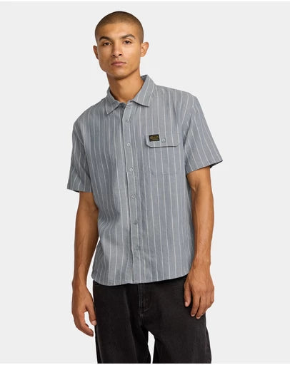 RVCA Mens Dayshift Stripe Short Sleeve Shirt
