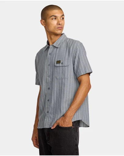 RVCA Mens Dayshift Stripe Short Sleeve Shirt