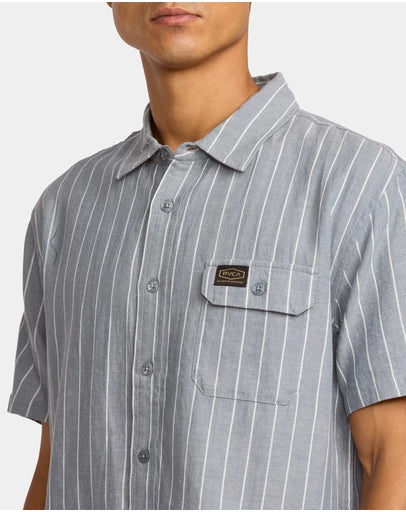 RVCA Mens Dayshift Stripe Short Sleeve Shirt