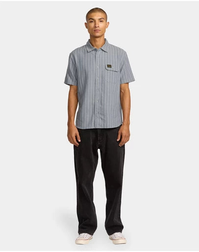 RVCA Mens Dayshift Stripe Short Sleeve Shirt