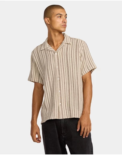 RVCA MENS VACANCY STRIPE SHORT SLEEVE SHIRT