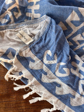 Load image into Gallery viewer, SALTY SHADOWS - Blue Aztec Turkish Towel
